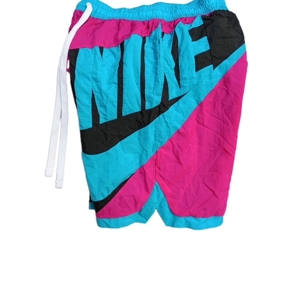 Nike Vintage Colorblock Nylon Swim Trunks Blue Pink Black Retro 90s Mens Size M